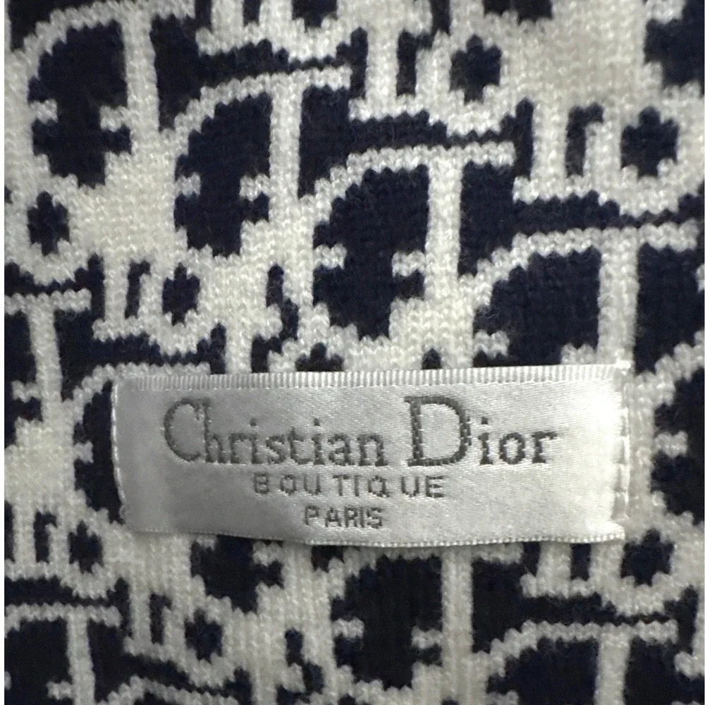 Christian Dior Scarf OS Navy Blue Luxury Oblique Monogram Logo Knit Designer